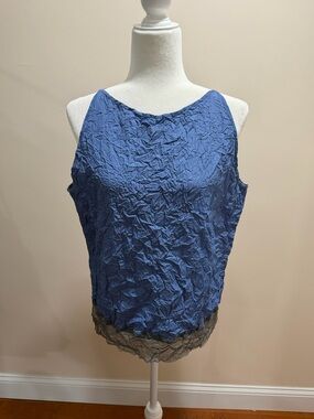 Babette Blue Crinkle w Mesh Details Polyester & Cotton Tank Top Sz. M